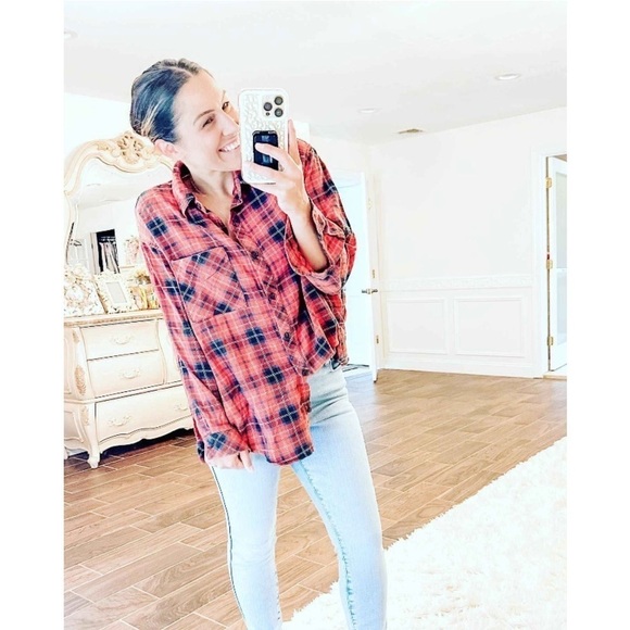 Women's Oversized Button-Down Flannel
Shirt - Wild Fable™ Red Plaid new - Picture 6 of 9